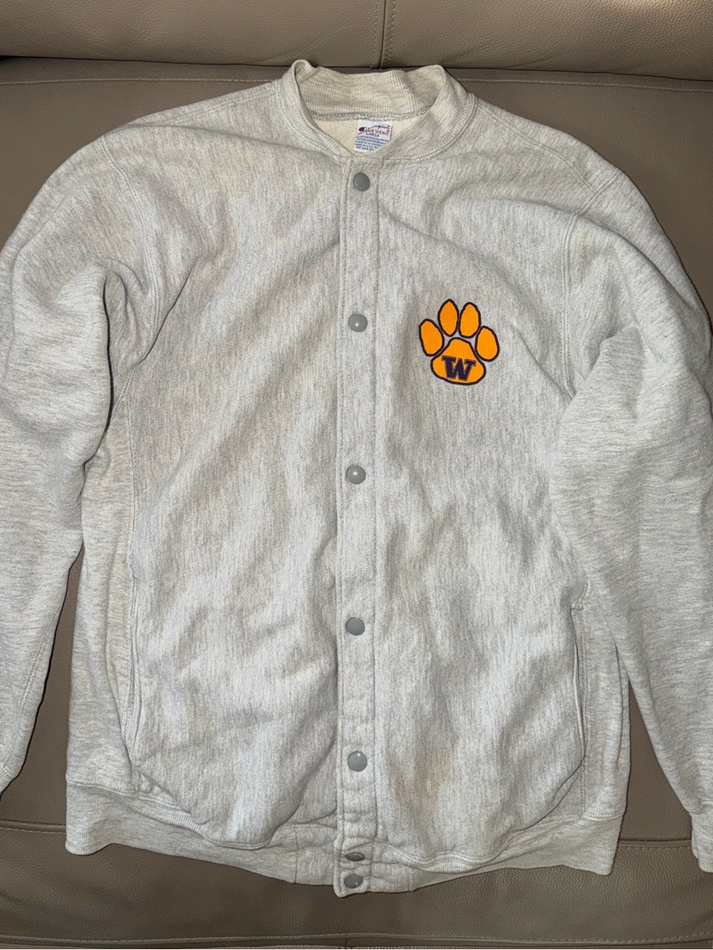 CHAMPION Reverse Weave Vtg University of Washington SnapUp Sweatshirt Gray Men L
